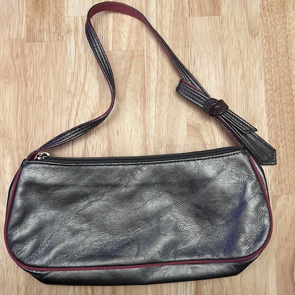 Vintage Liz Claiborne - Small Metallic Silver Handbag w/ Pink Details